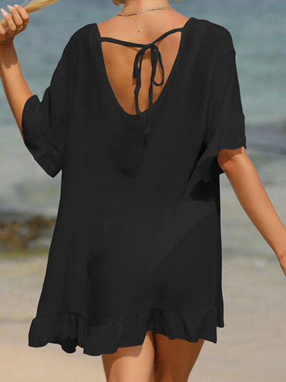 Tied Ruffled Half Sleeve Cover-Up-Jewearrings