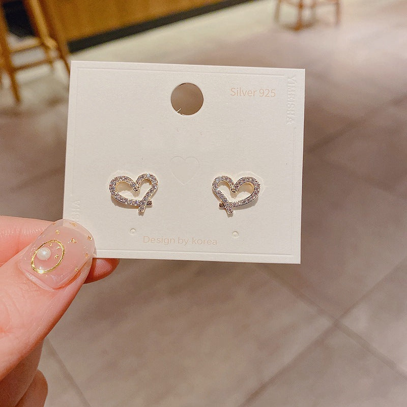 S925 Silver Needle Micro Set Zircon Heart Stud Earrings-Jewearrings