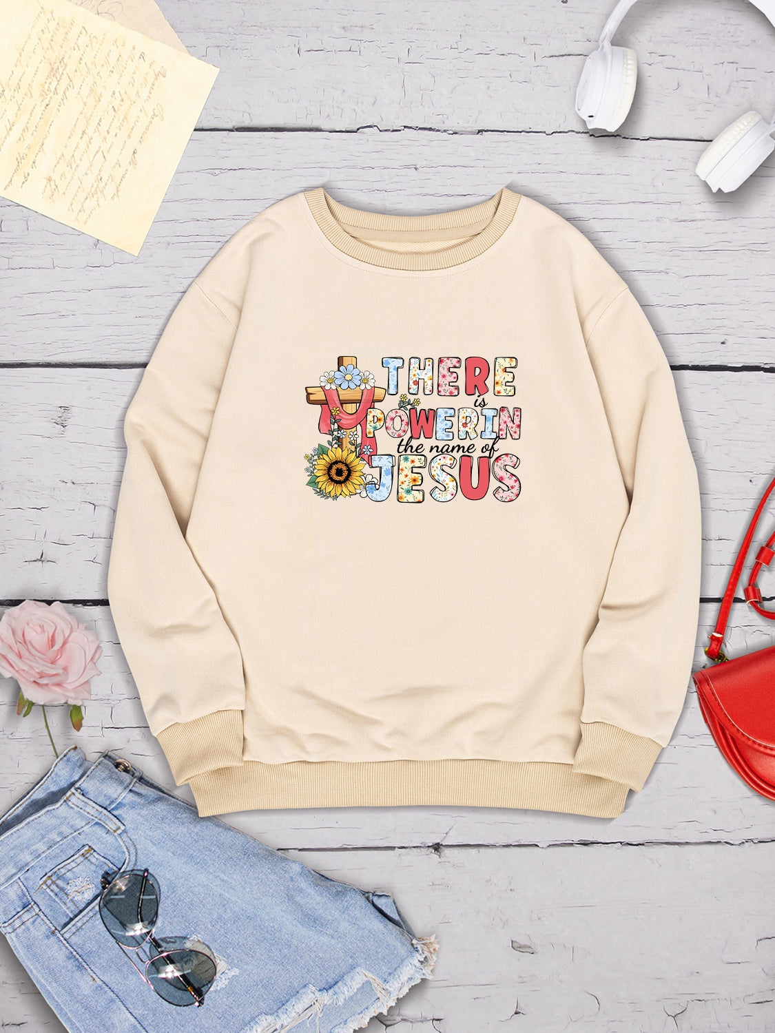 THERE IS POWER IN THE NAME OF JESUS Round Neck Sweatshirt-Jewearrings