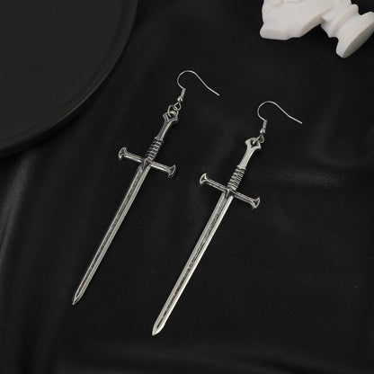 Dark Punk Metal Cross Sword Earrings-Jewearrings