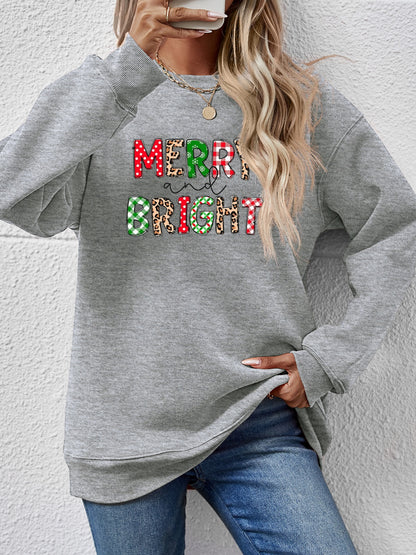 MERRY AND BRIGHT Round Neck Sweatshirt-Jewearrings