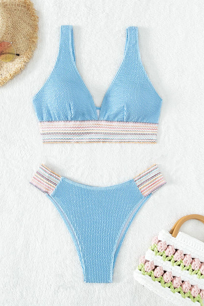 Contrast Textured High Cut Swim Set-Jewearrings