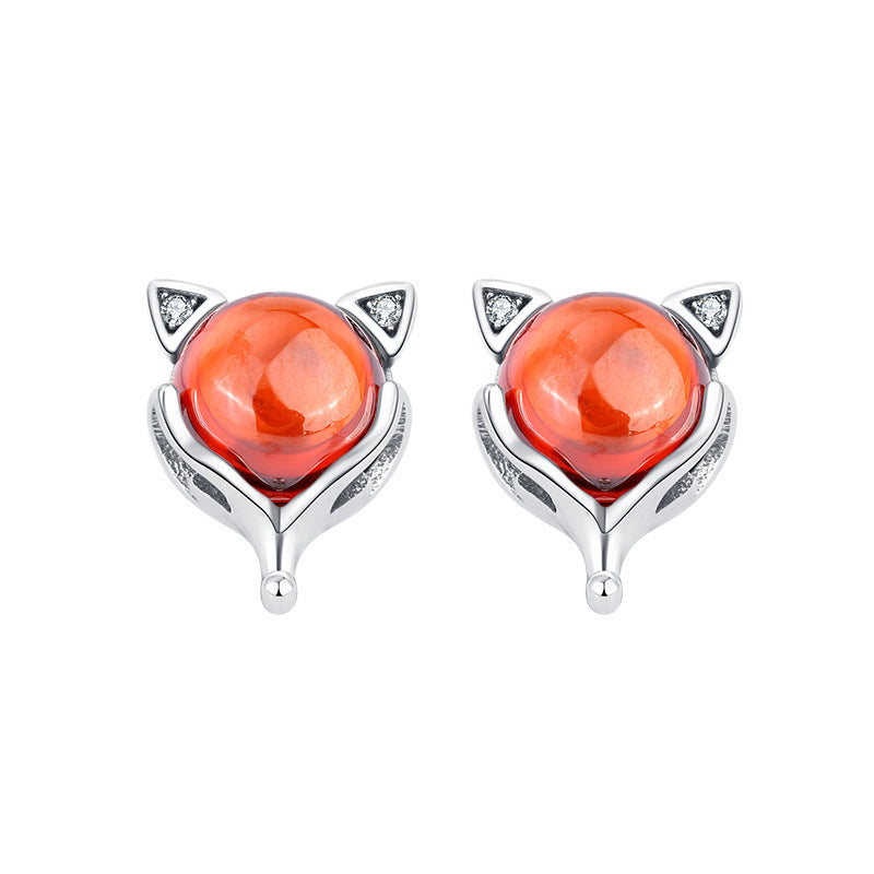 S925 Sterling Silver Little Red Fox Garnet Creative Earrings-Jewearrings