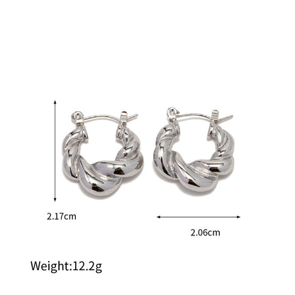 Women's 18K Gold Twist Weave Thick Type Round Ring Stainless Steel Earrings-Jewearrings