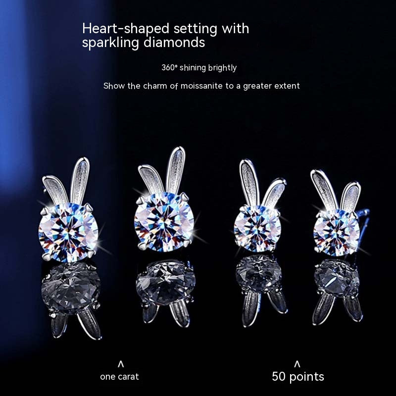 Women's Rabbit Moissanite Sterling Silver Earrings-Jewearrings