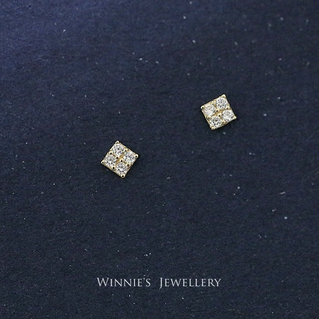 Simple Sterling Silver Plated Gold Inlaid Carbink Mini Square Stud Earrings All-matching Twin-Jewearrings