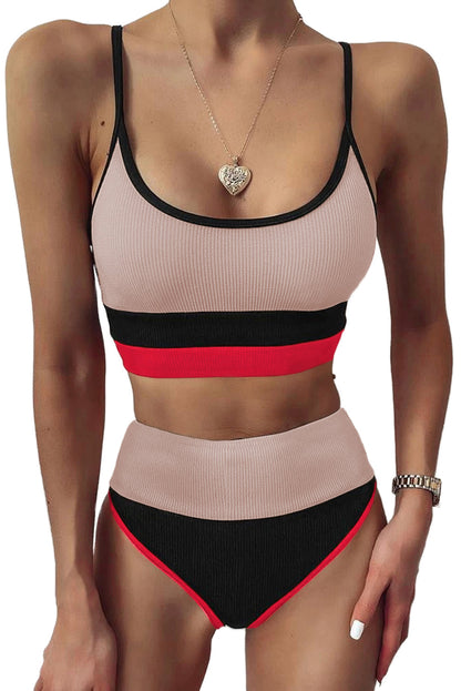 Color Block Spaghetti Strap Two-Piece Swim Set-Jewearrings