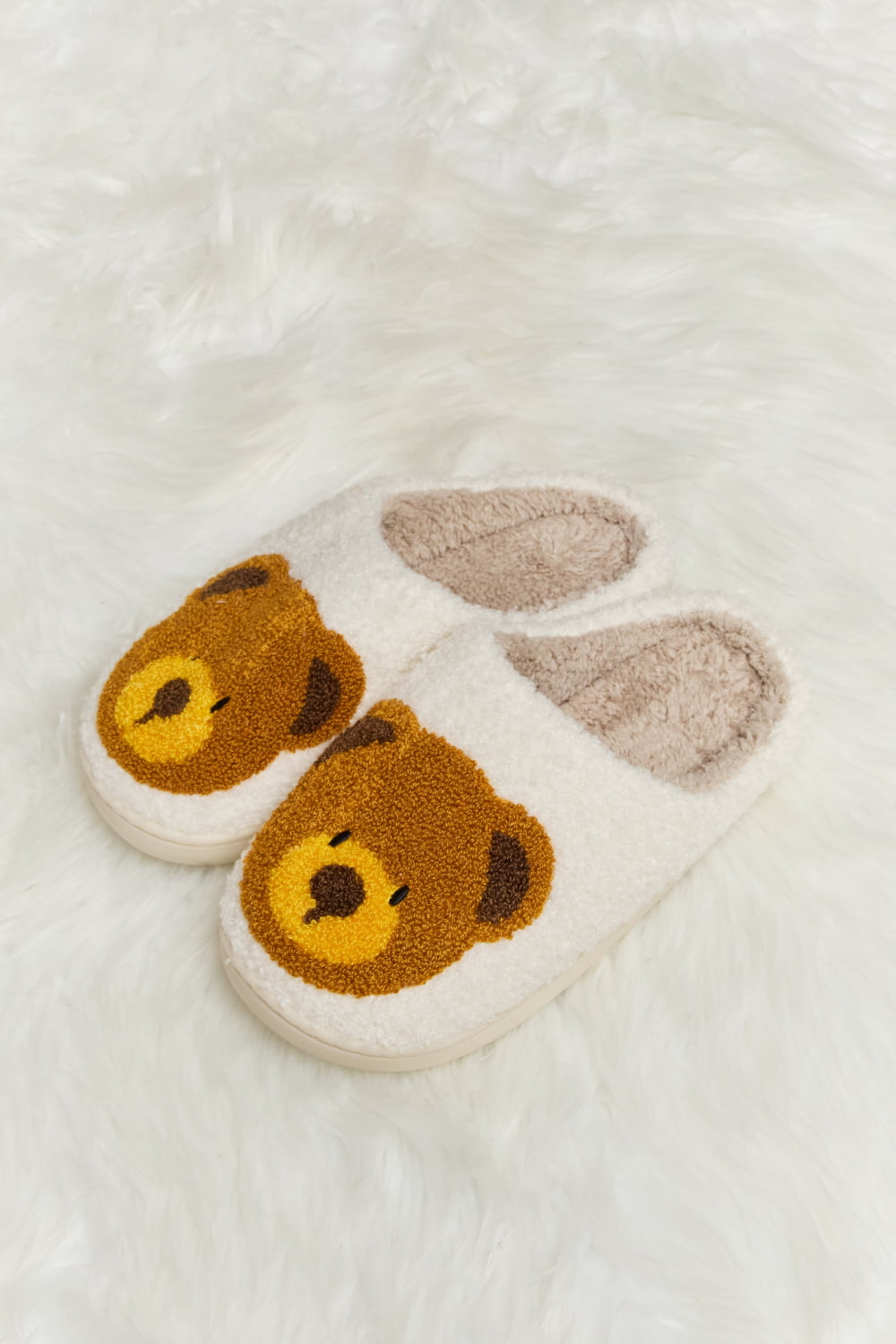 Melody Teddy Bear Print Plush Slide Slippers-Jewearrings