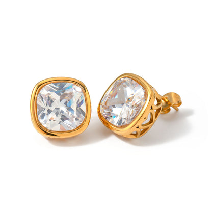 Women's Square Hollow Inlaid Zircon Stud Earrings-Jewearrings