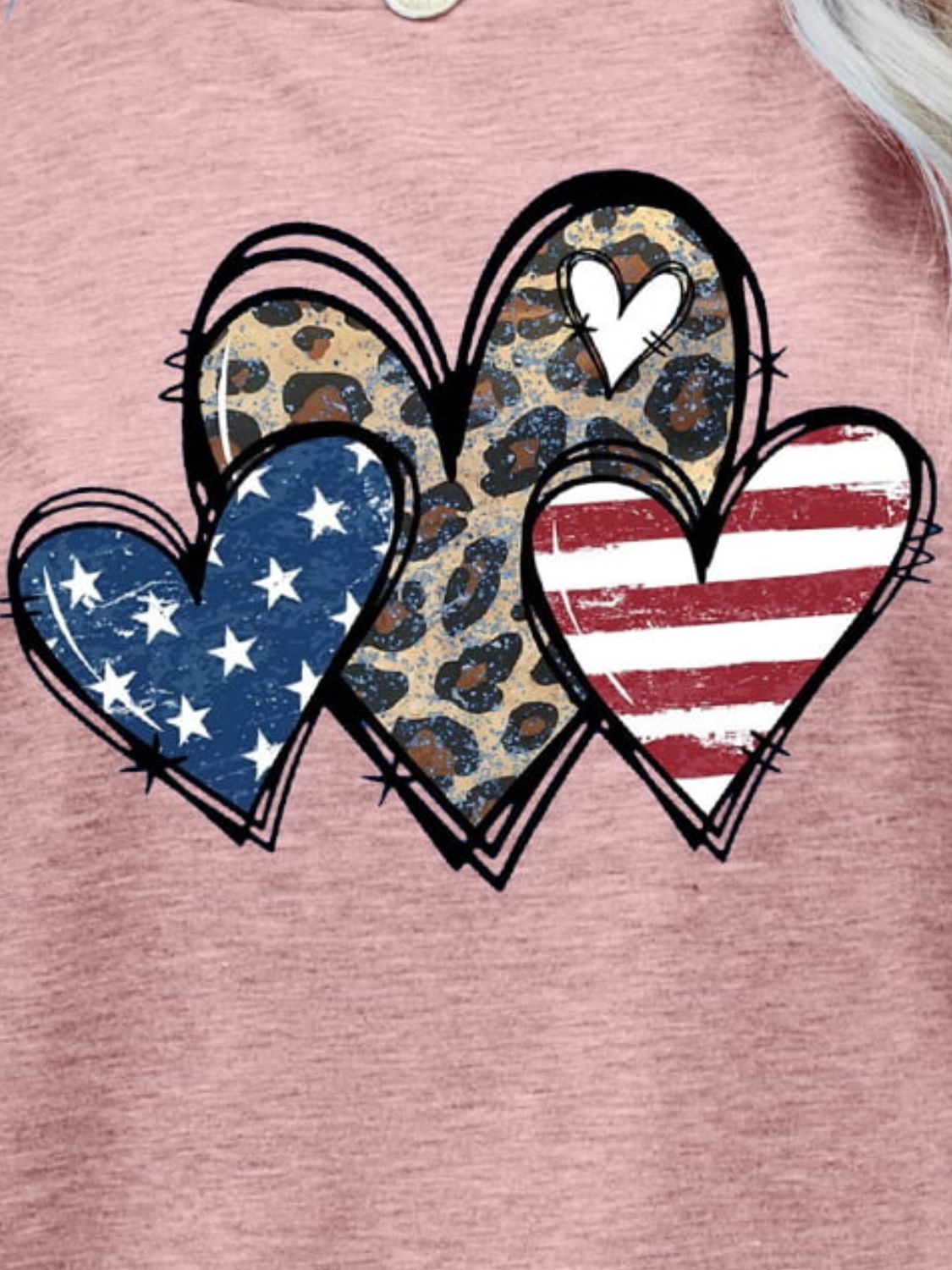 US Flag Leopard Heart Graphic Tee-Jewearrings