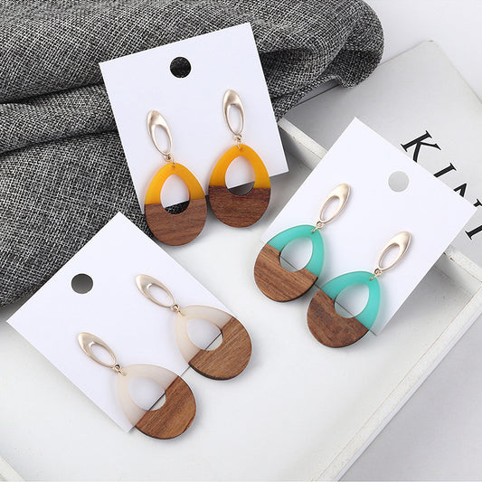 Wooden Patch Earrings Simple All Match Water Drop Stud Earrings For Women-Jewearrings