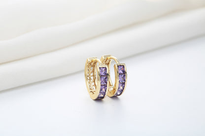 Personality Gold Inlaid With Purple Diamonds Women's Earrings-Jewearrings