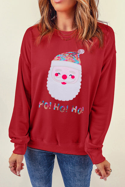 Sequin Santa Graphic Round Neck Sweatshirt-Jewearrings