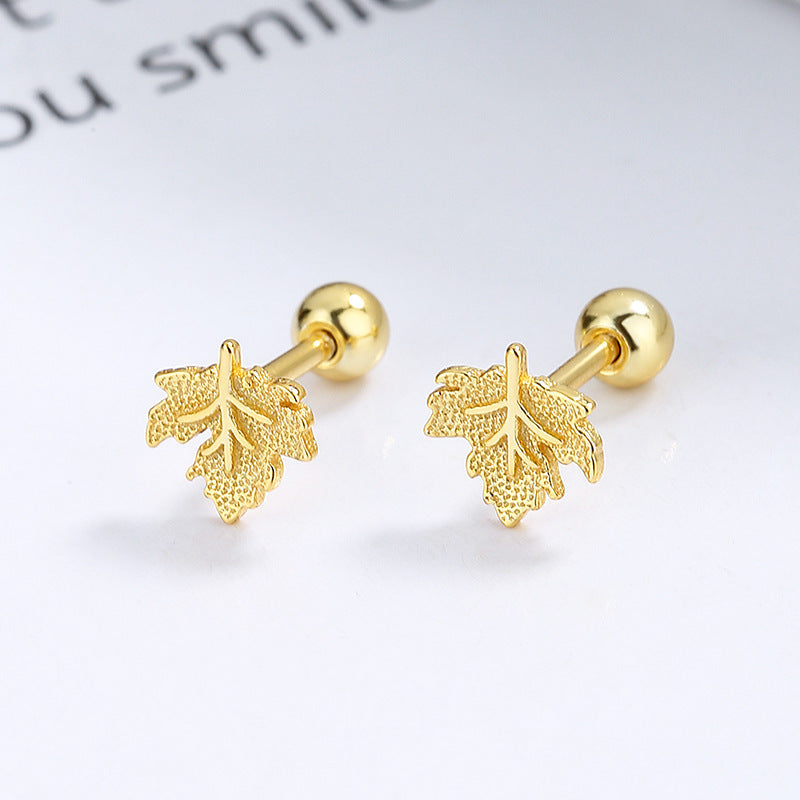 Maple Leaf Thread Stud Earrings Women's 925 Sterling Silver Romantic-Jewearrings