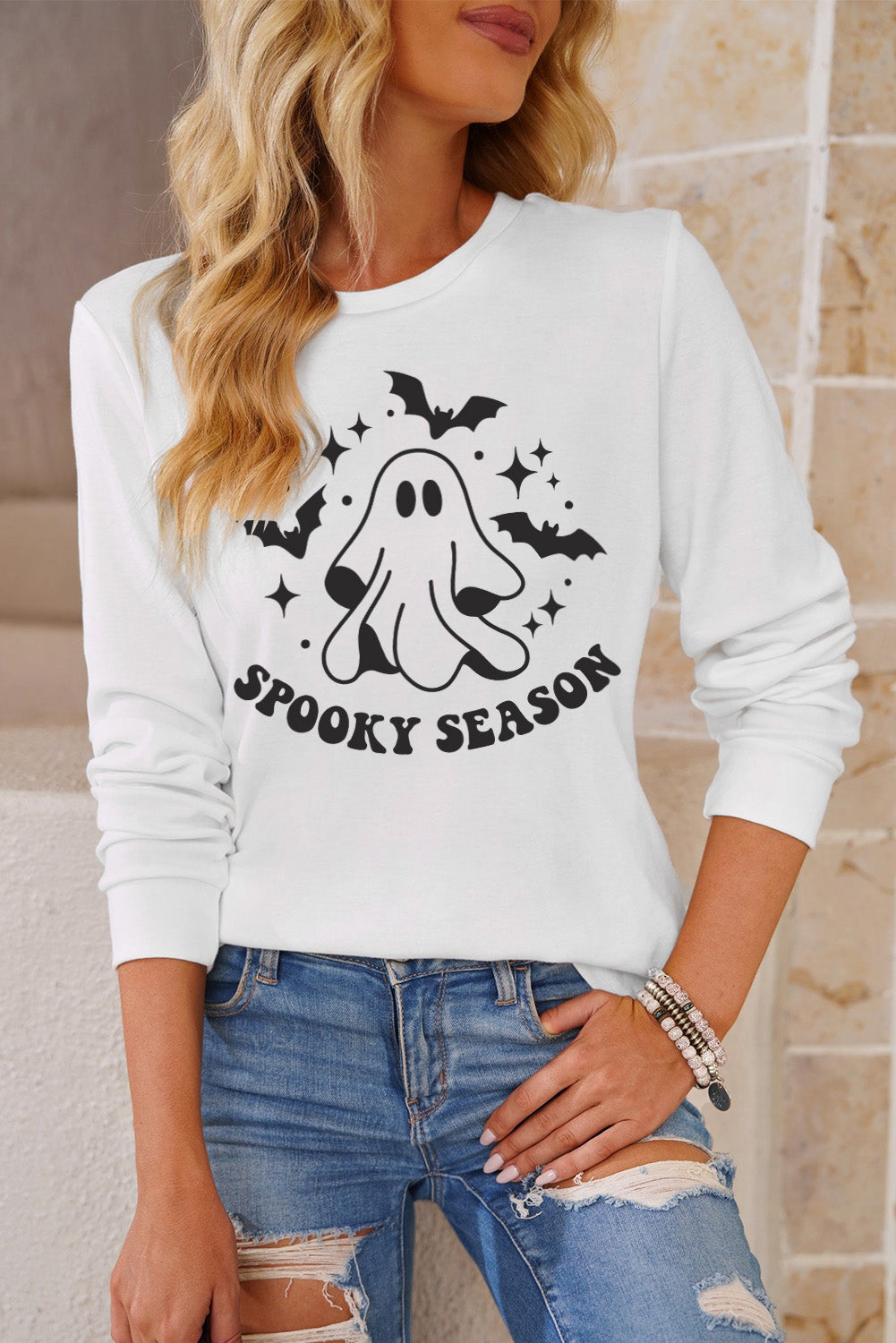 SPOOKY SEASON Graphic Round Neck Sweatshirt-Jewearrings