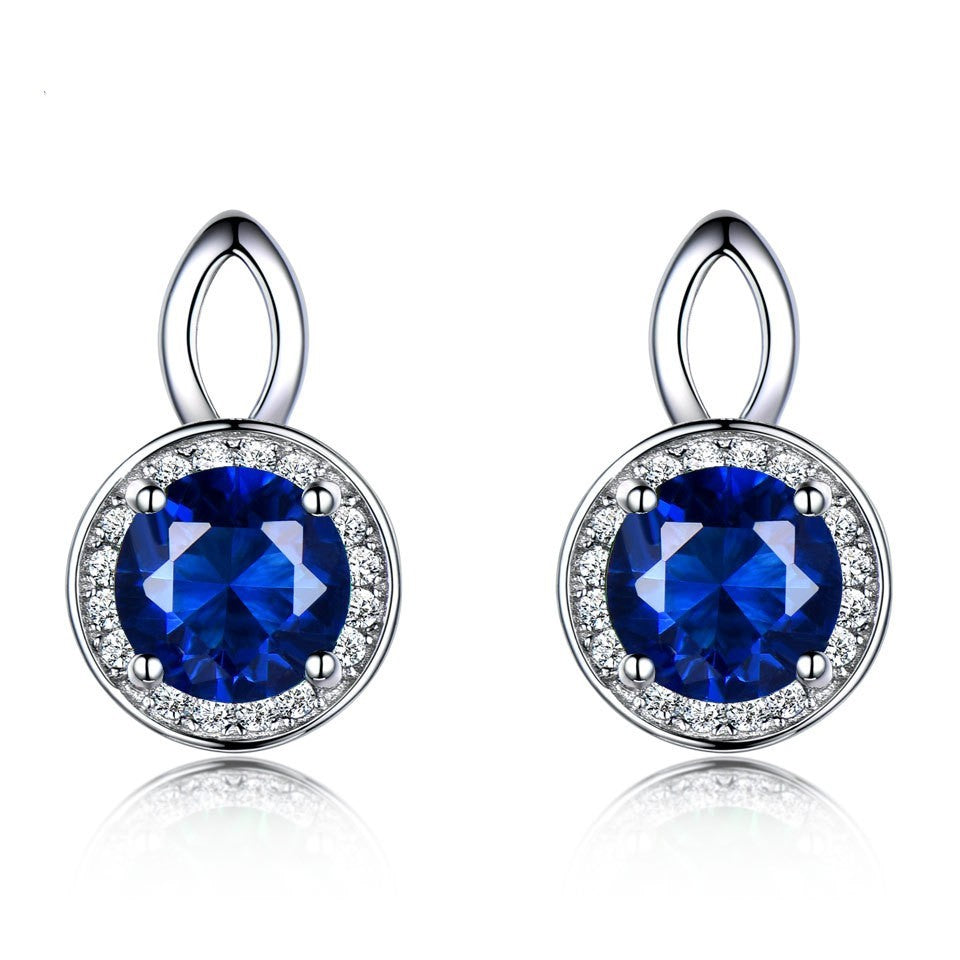 S925 Silver Earrings Nano Sapphire Earrings Advanced Round Micro Rhinestone Ear Clip-Jewearrings