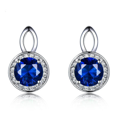 S925 Silver Earrings Nano Sapphire Earrings Advanced Round Micro Rhinestone Ear Clip-Jewearrings