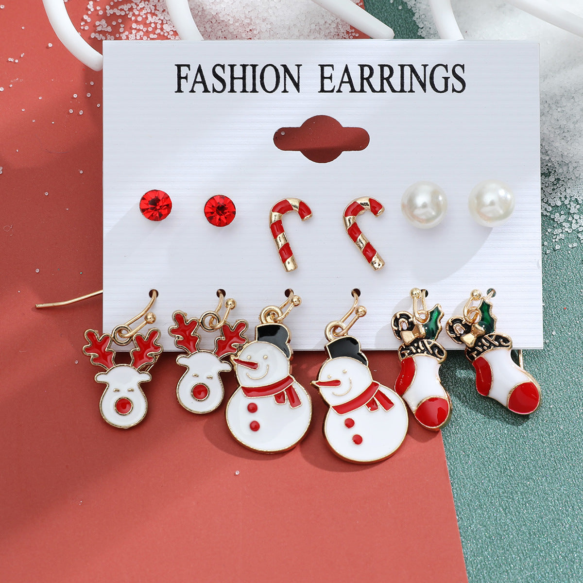 Christmas Snowman Cane Stud Earrings Combination Set-Jewearrings