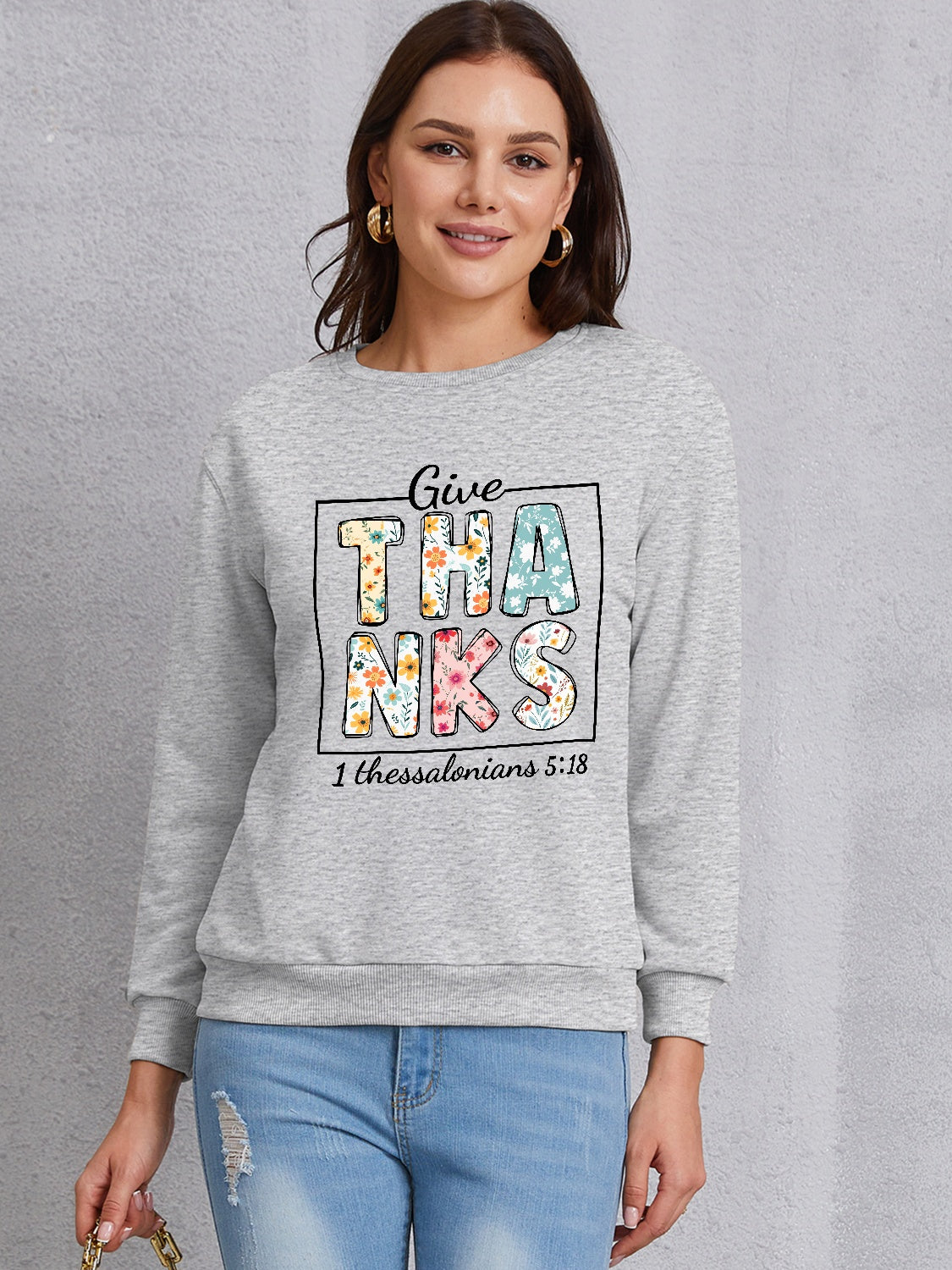 Letter Graphic Round Neck Dropped Shoulder Sweatshirt-Jewearrings