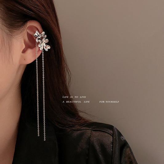 Flower Tassel Ear Bone Clip Long Style Is Thin Earrings-Jewearrings