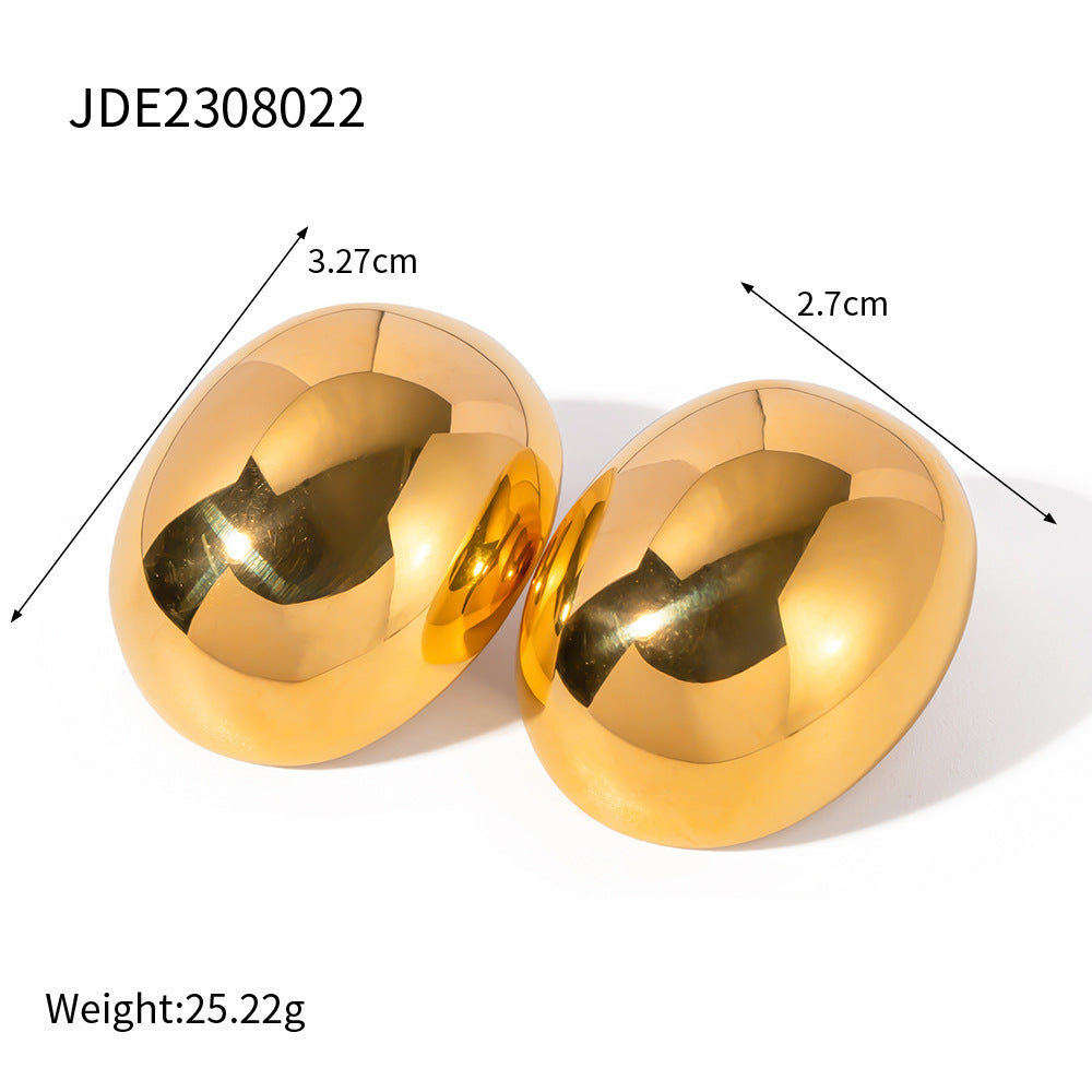 Women's Fashion 18K Gold Stainless Steel Oval Earrings-Jewearrings