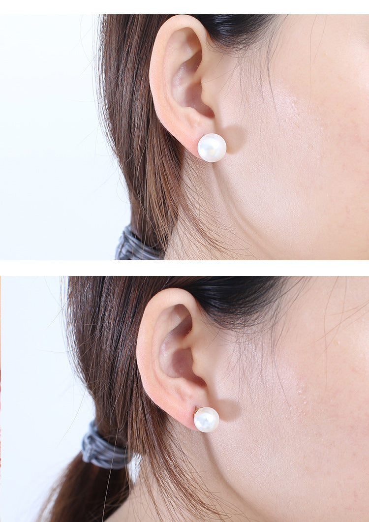 Stainless Steel Round Pearl Stud Earrings-Jewearrings