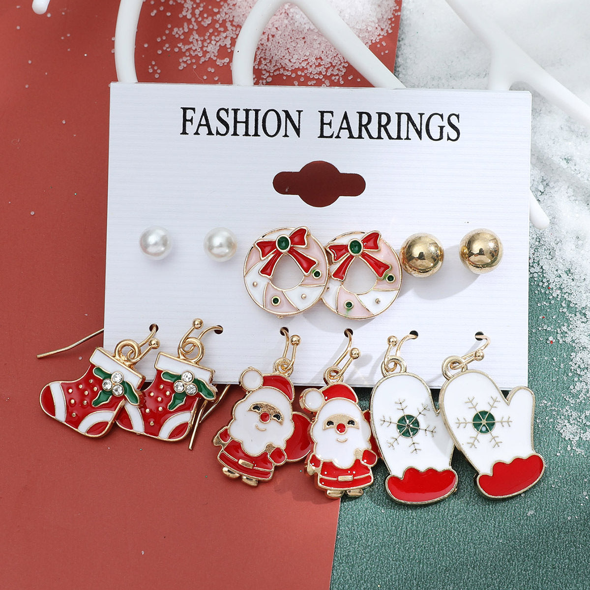 Christmas Snowman Cane Stud Earrings Combination Set-Jewearrings