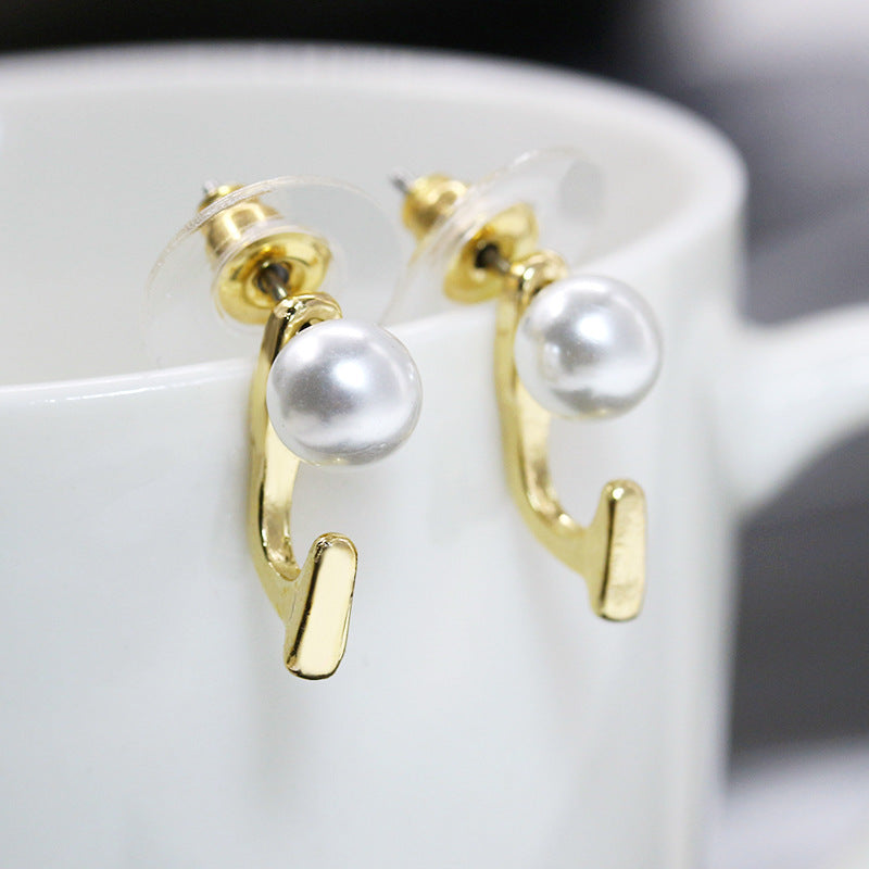 Pearl Carabiner Stud Earrings Back Hanging Gold-Jewearrings