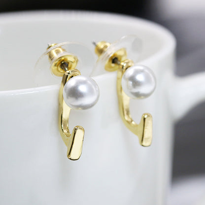 Pearl Carabiner Stud Earrings Back Hanging Gold-Jewearrings