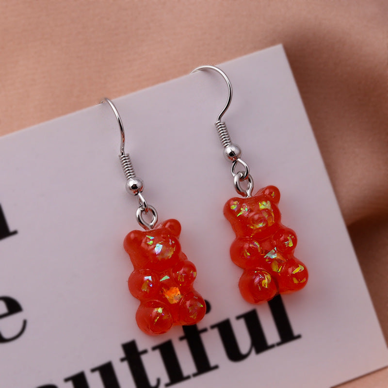 New Fashion Sequins Resin Gummy Bear Dangle Earrings For Women-Jewearrings