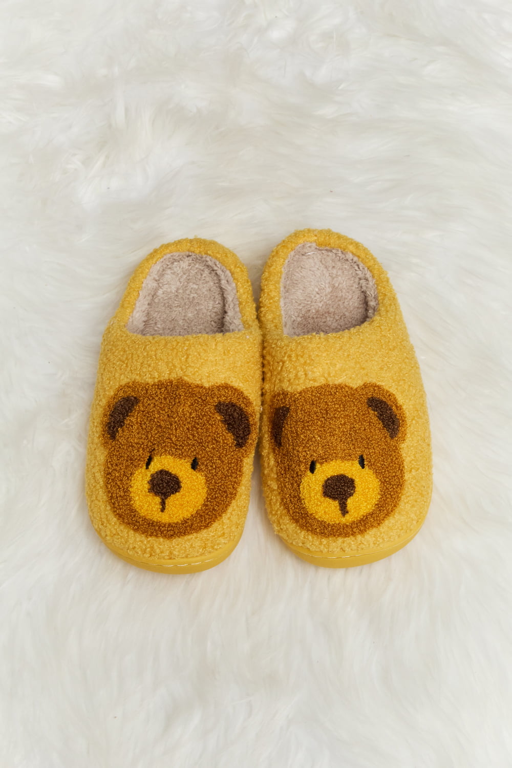 Melody Teddy Bear Print Plush Slide Slippers-Jewearrings