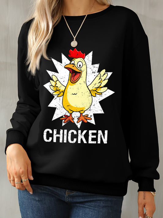 CHICKEN Round Neck Dropped Shoulder Sweatshirt-Jewearrings