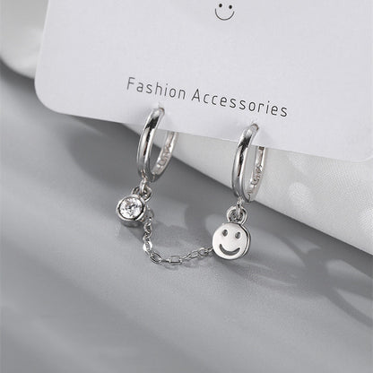 Sterling Silver Light Luxury Small Smile Cold Wind Stud Earrings-Jewearrings