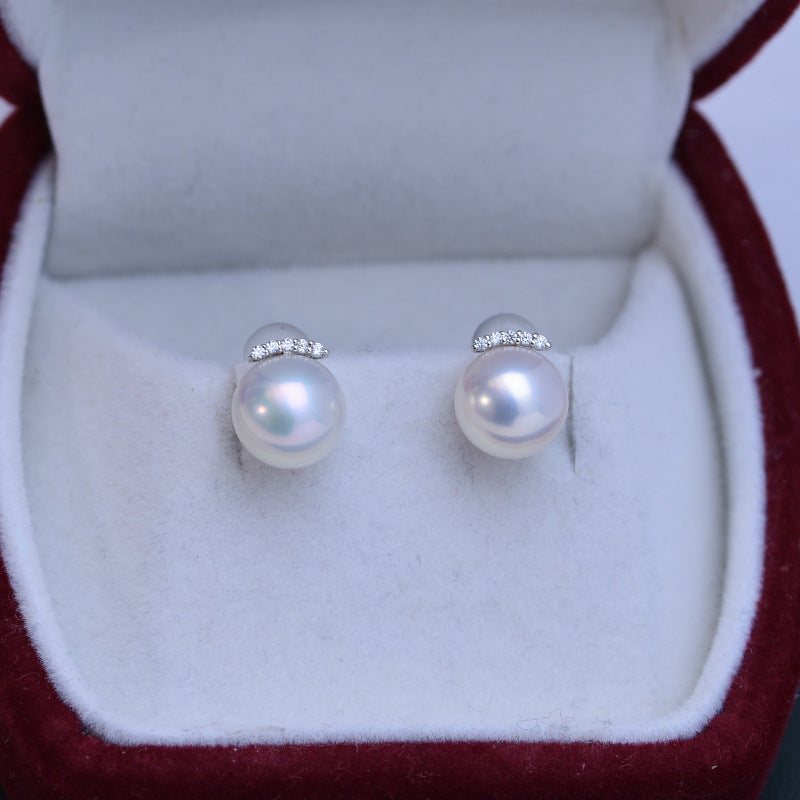 Women's Fashion Simple White Perfect Circle Pearl Stud Earrings-Jewearrings