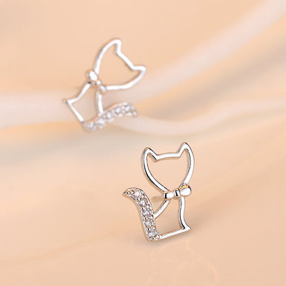 925 Silver Stud Earrings Butterfly Fox Cat Micro Inlaid Shining Zircon Accessories-Jewearrings