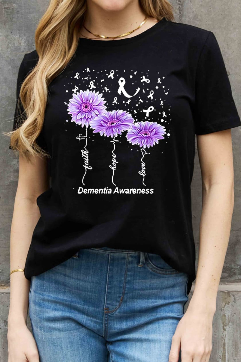 Simply Love Full Size DEMENTIA AWARENESS Graphic Cotton Tee-Jewearrings