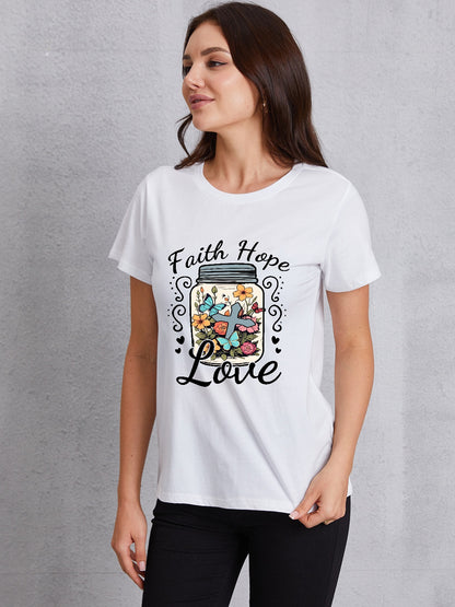 FAITH HOPE LOVE Round Neck T-Shirt-Jewearrings