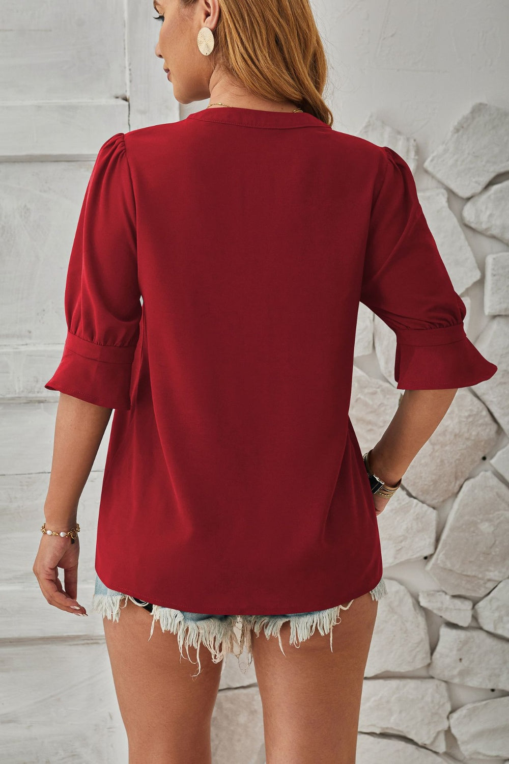 Notched Half Sleeve T-Shirt-Jewearrings