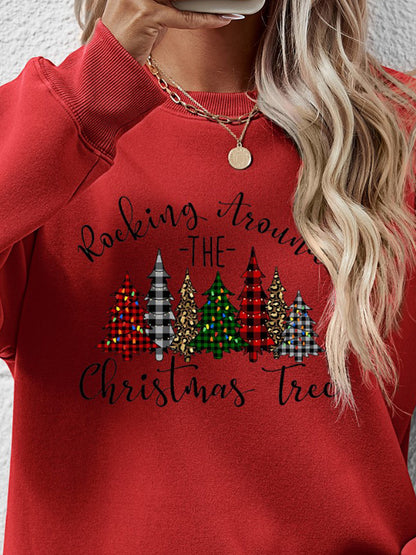 Christmas Tree Graphic Round Neck Sweatshirt-Jewearrings