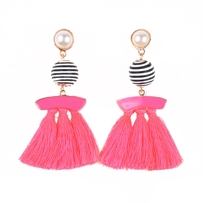 New Personalized Alloy Cloth Ball Set Pearl Vintage Tassel Earrings-Jewearrings