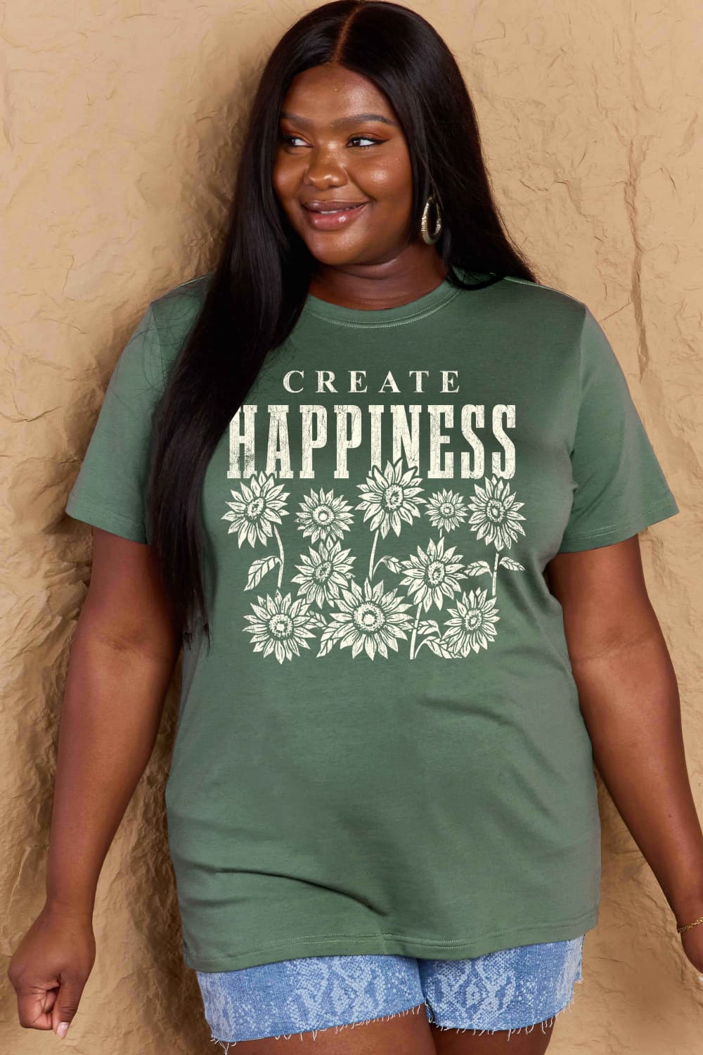 Simply Love Full Size CREATE HAPPINESS Graphic Cotton T-Shirt-Jewearrings