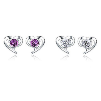 Women's 925 Sterling Silver Heart-shaped Zircon Earrings-Jewearrings