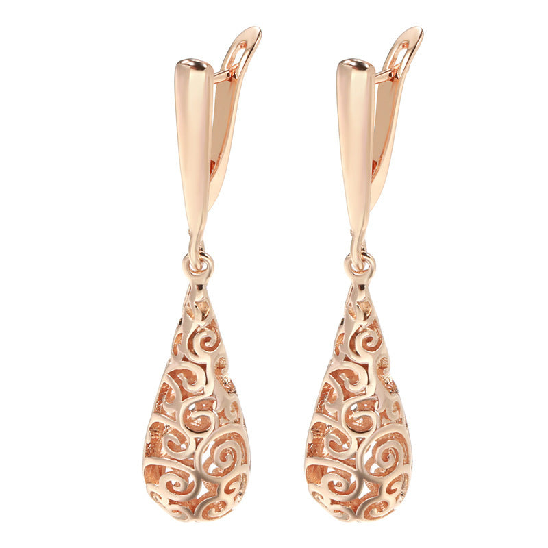 Water Drop Hollow Pattern Earrings Female S Internet-famous And Vintage Rose Gold-Jewearrings