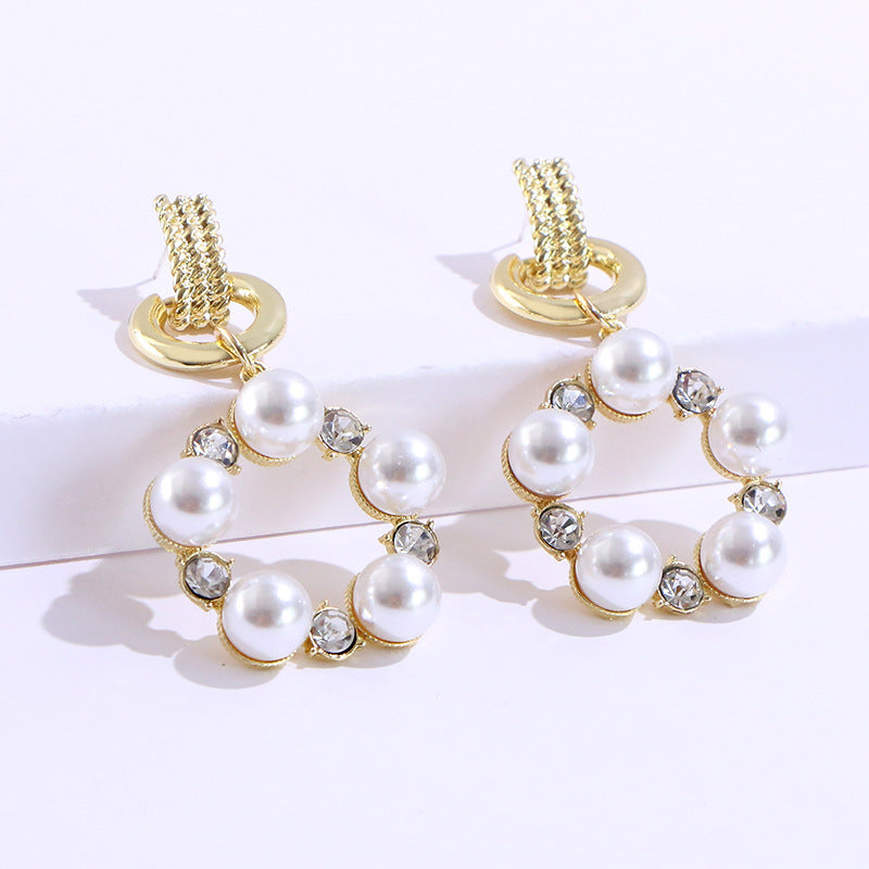 New Japan And South Korea Simple Pearl Earrings With Diamonds Retro-Jewearrings