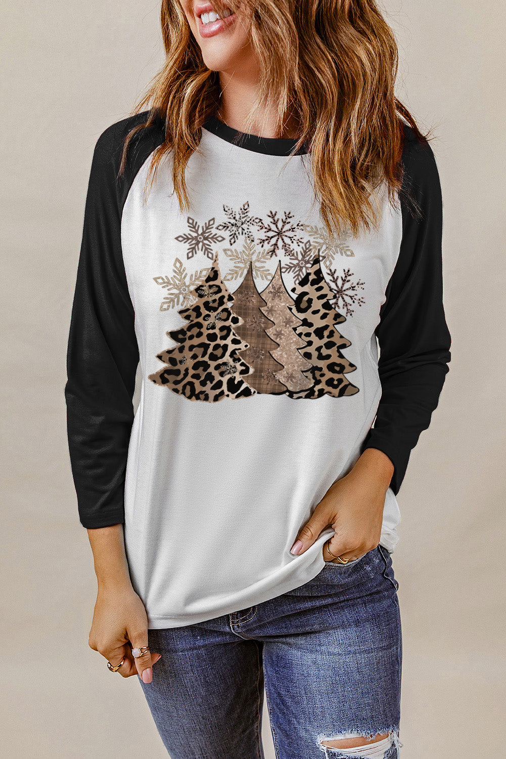 Christmas Tree Graphic Round Neck T-Shirt-Jewearrings