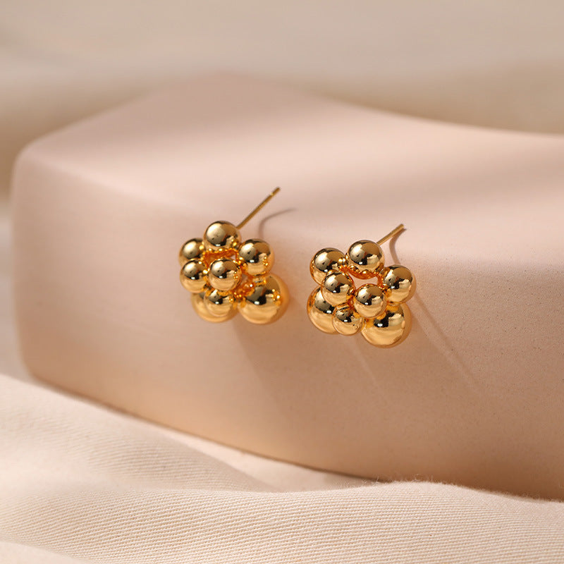 Irregular Small Golden Balls Stud Earrings Silver Needle-Jewearrings