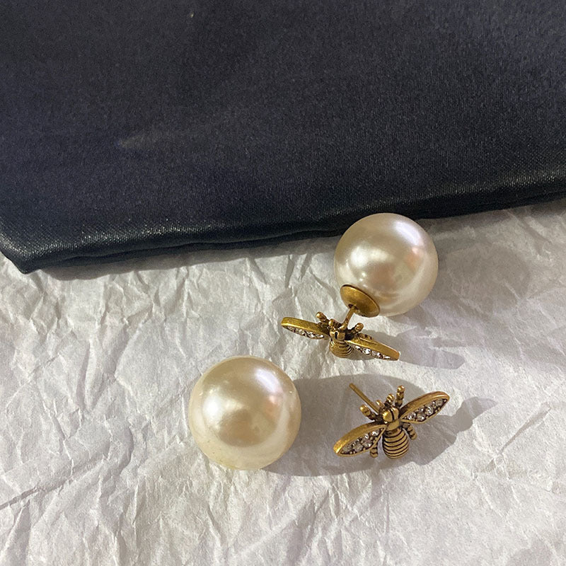 Women's New Vintage Pearl Two Earrings-Jewearrings