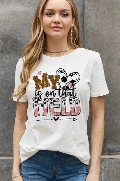 Simply Love Full Size MY HEART IS ON THAT FIELD Graphic Cotton Tee-Jewearrings