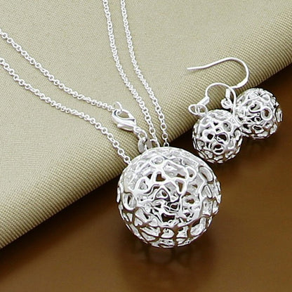 Silver Plated Five Leaf Flower Necklace Earrings Set-Jewearrings