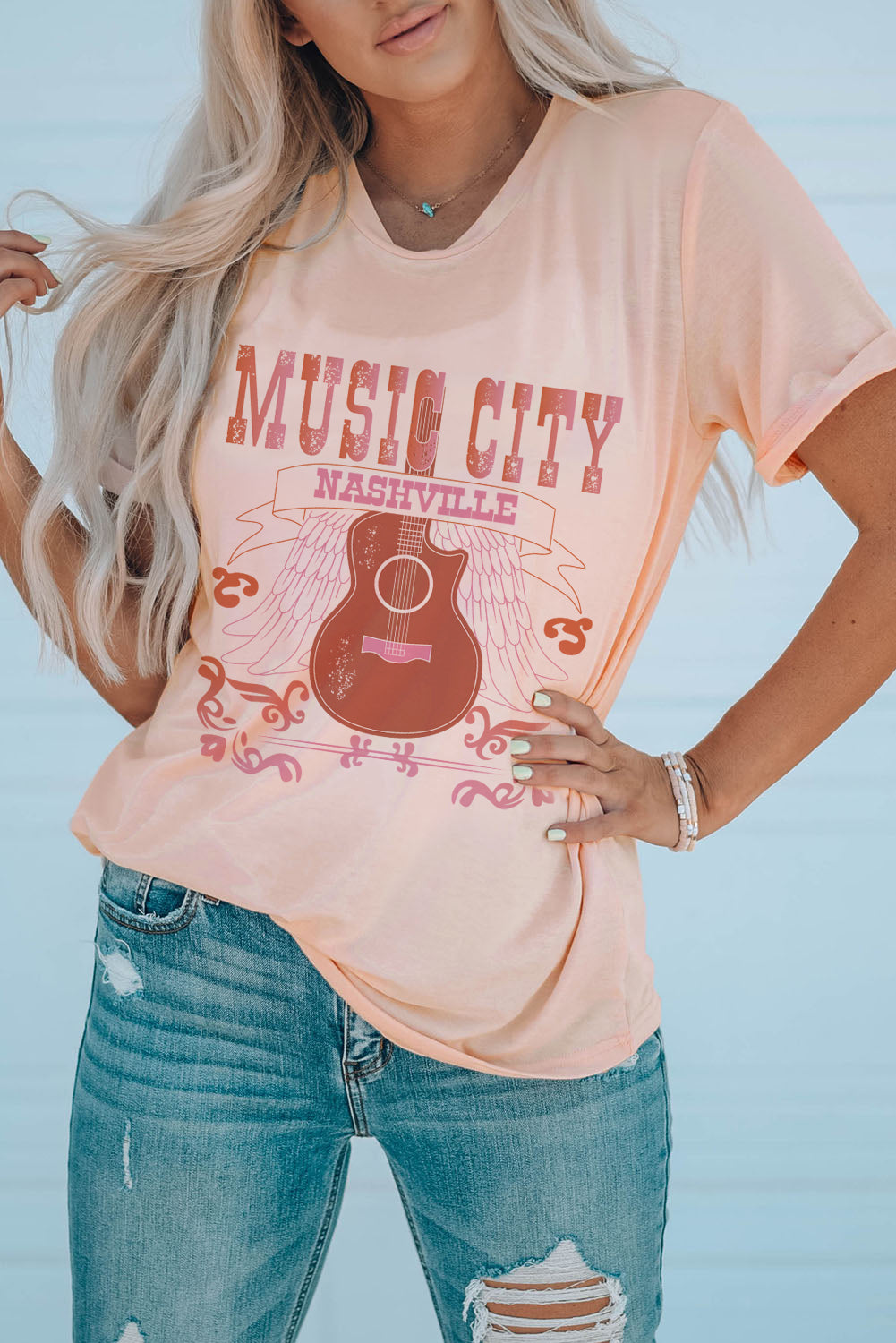 MUSIC CITY Cuffed Short Sleeve Tee-Jewearrings